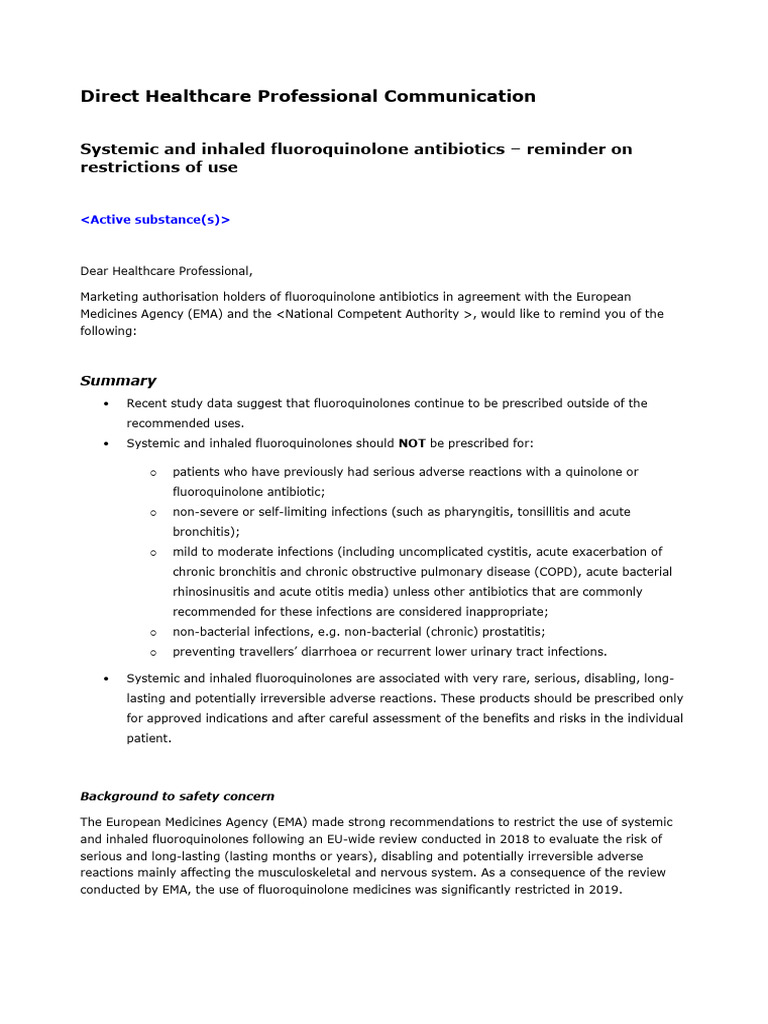 Direct Healthcare Professional Communication DHPC Systemic and Inhaled ...