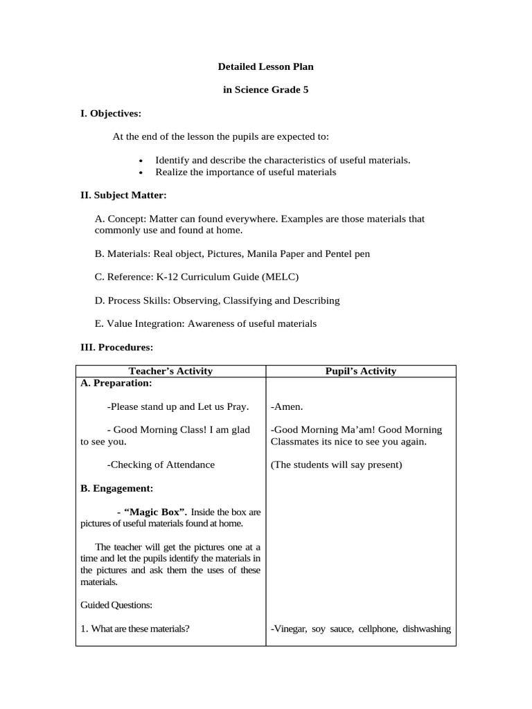 Detailed Lesson Plan | PDF