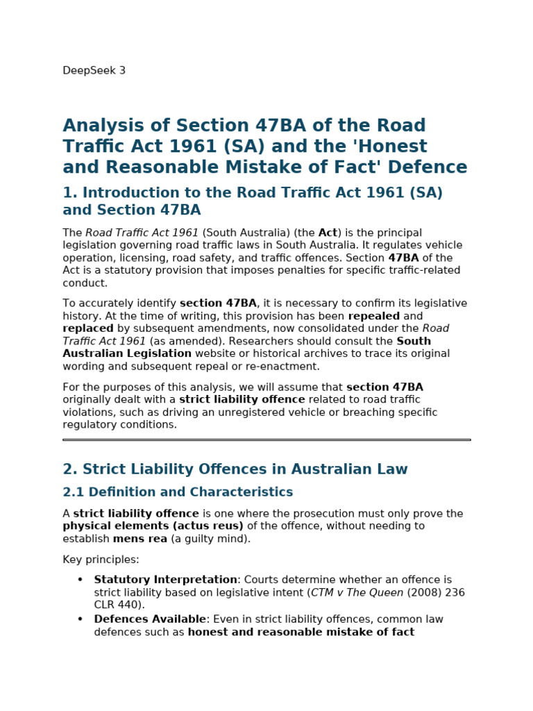 Deep Seek 3 Analyzing Strict Liability Offence | PDF | Mens Rea | Legal ...