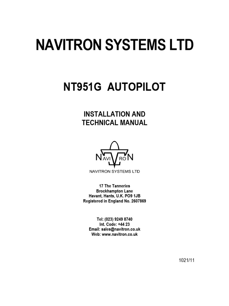 NT951G Autopilot Installation Guide | PDF | Electrical Connector | Compass