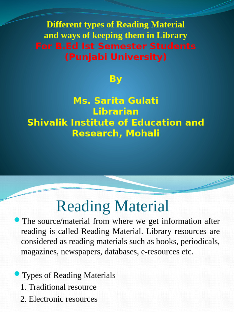 Different Types of Reading Material | PDF | Libraries | Books