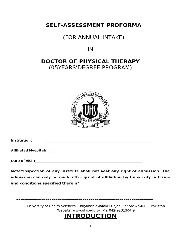 Self-Assessment Proforma: (For Annual Intake) IN | PDF | Physical ...