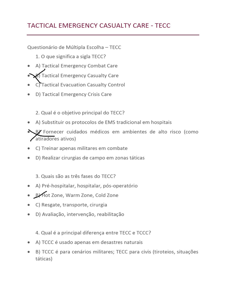 Questionário sobre TECC e Cuidados Táticos | PDF | Hipertensão ...