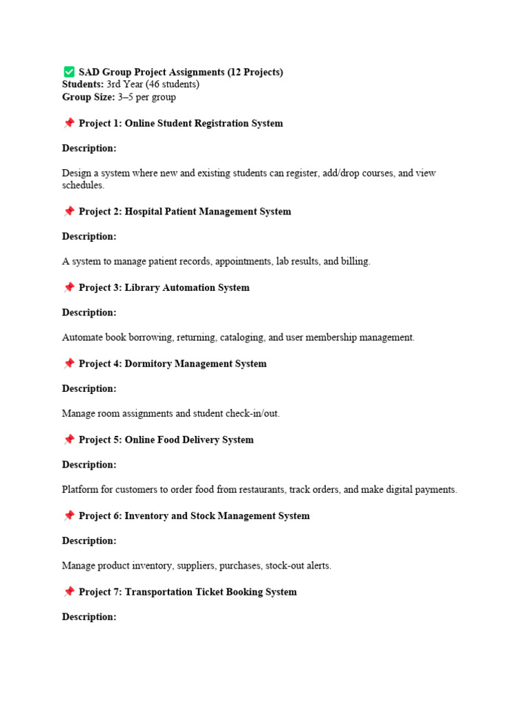SAD Group Project Assignments | PDF | Information Science | Software ...