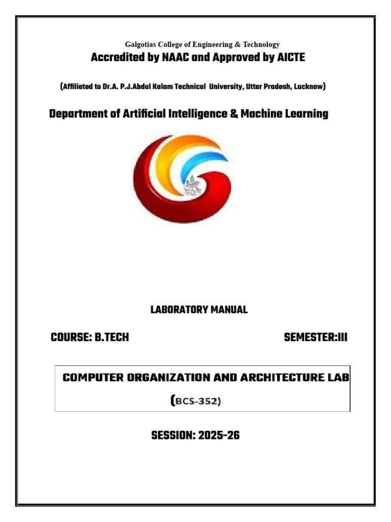 Galgotias College AI & ML Lab Manual | PDF | Logic Gate | Electronic ...