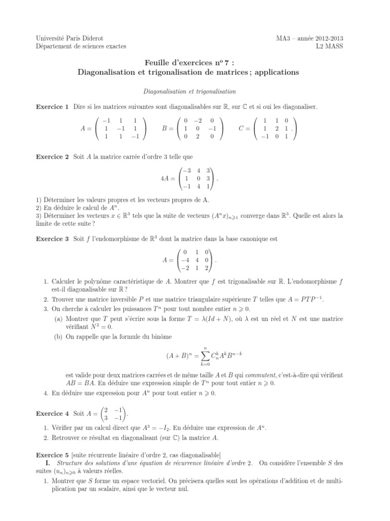 Diagonalisation et Trigonalisation de Matrices | PDF | Matrice ...