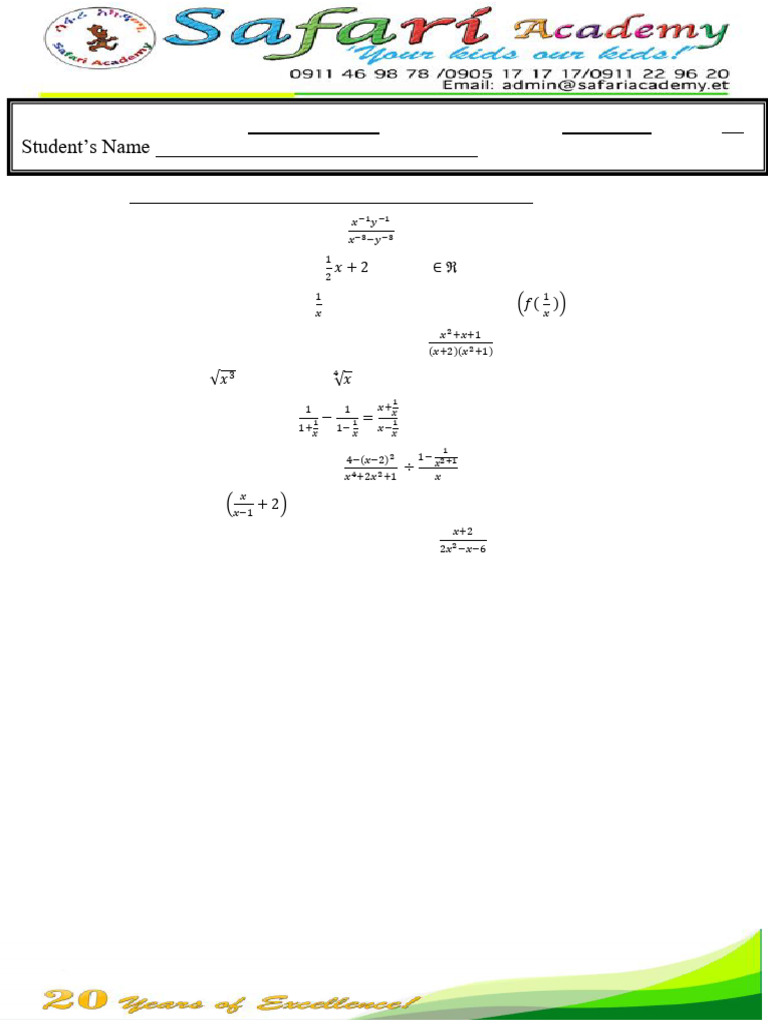 Grade 11 Math Worksheet Questions | PDF