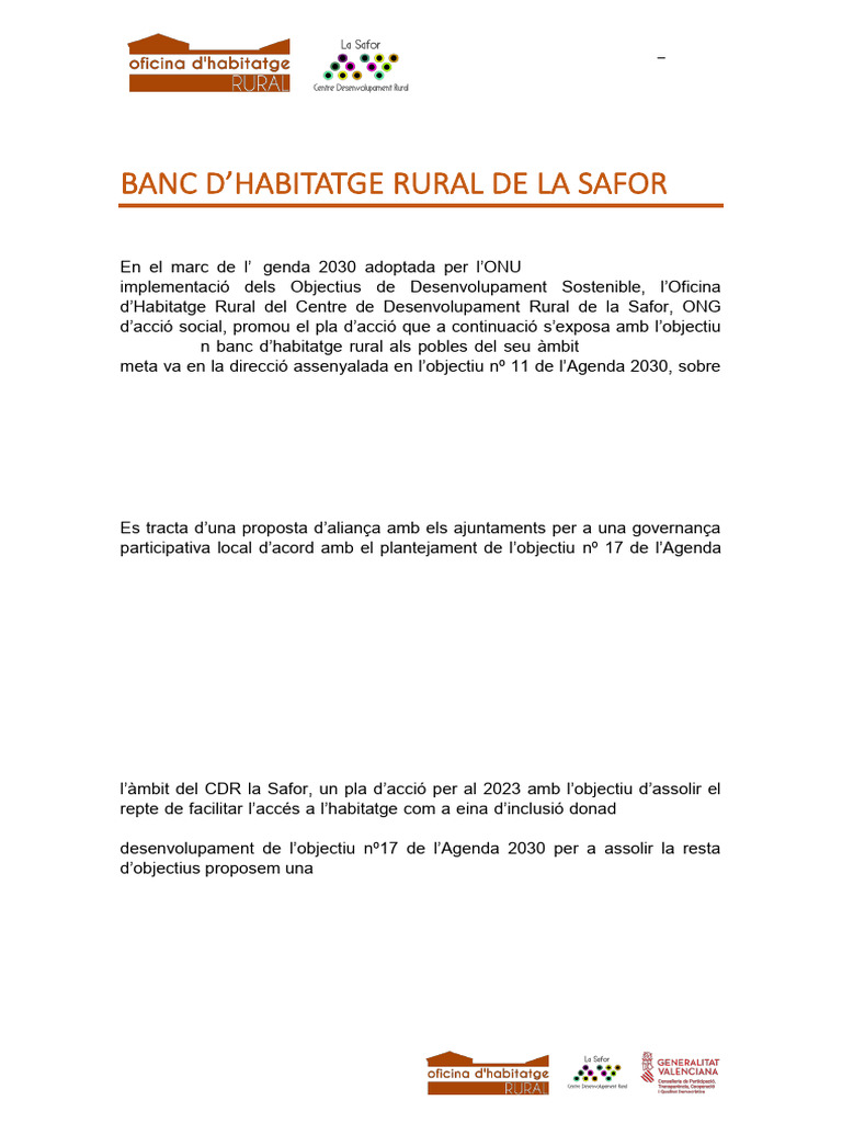 Banc D'habitatge Rural de La Safor | PDF