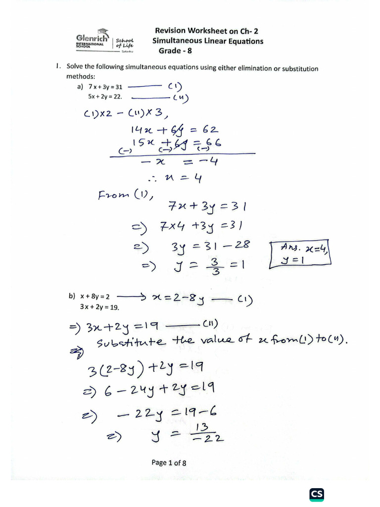 Answer Key of Revision Worksheet On Chapter - 2 | PDF