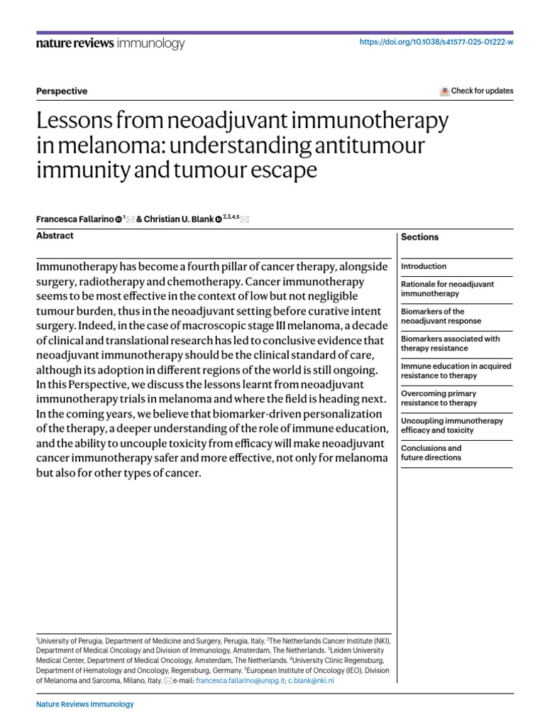 Neoadjuvant Immunotherapy in Melanoma | PDF | Immunotherapy | Epigenetics