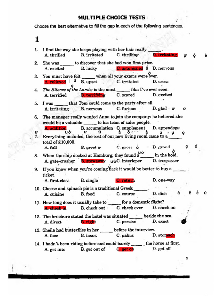Multiple Choice English Test Questions | PDF