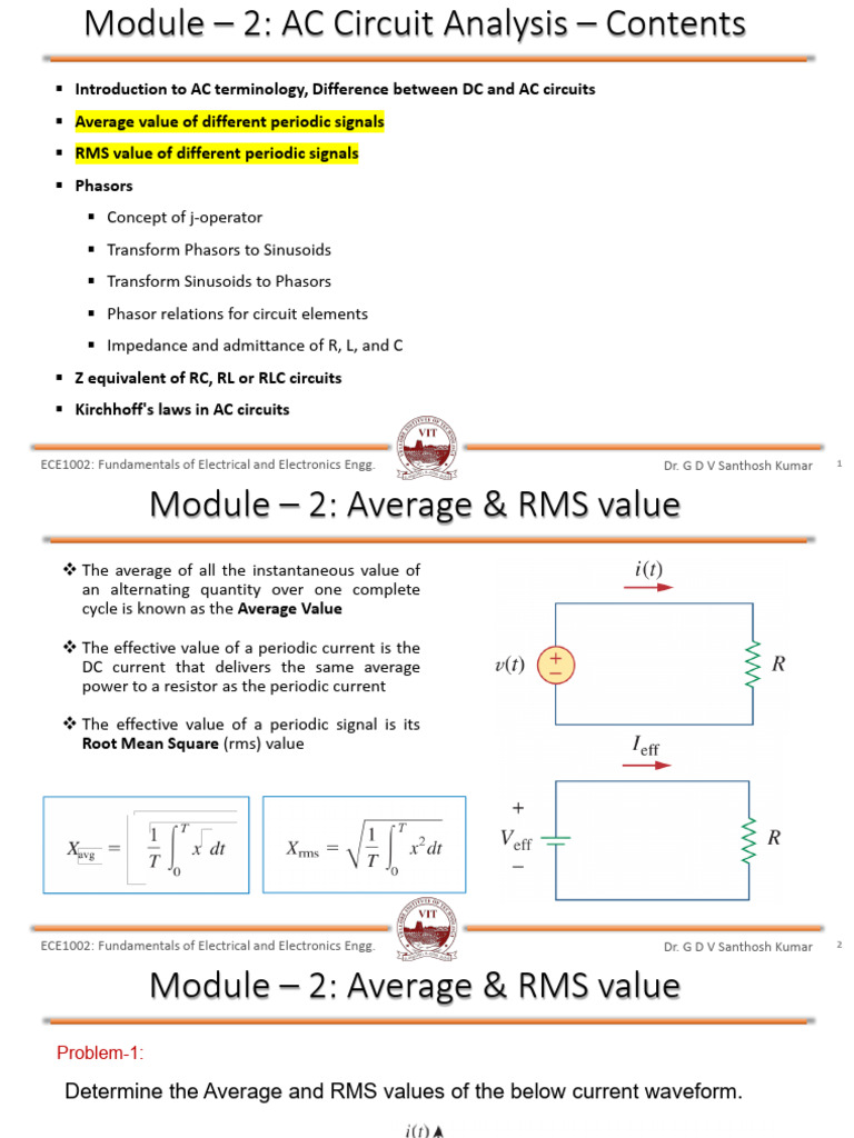 AC Circuit Analysis: Average & RMS Values | PDF | Root Mean Square ...