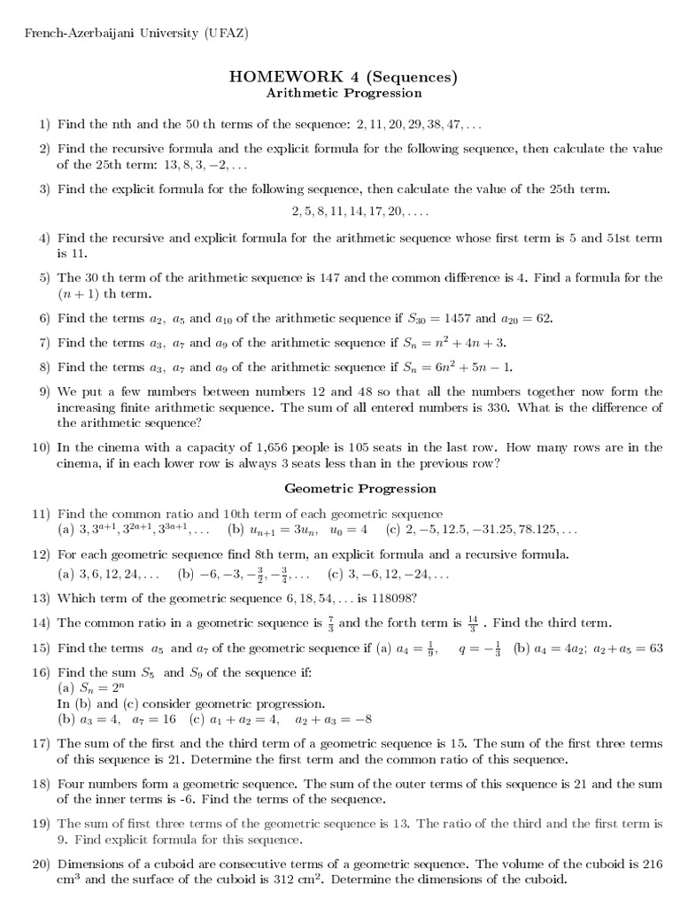 Arithmetic and Geometric Sequences Homework | PDF | Sequence ...