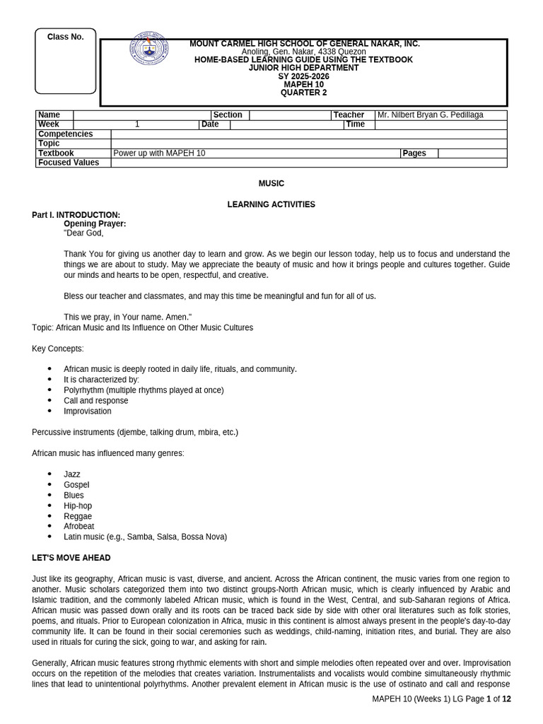MAPEH 10 Home-Based Learning Guide | PDF | Composition (Visual Arts ...