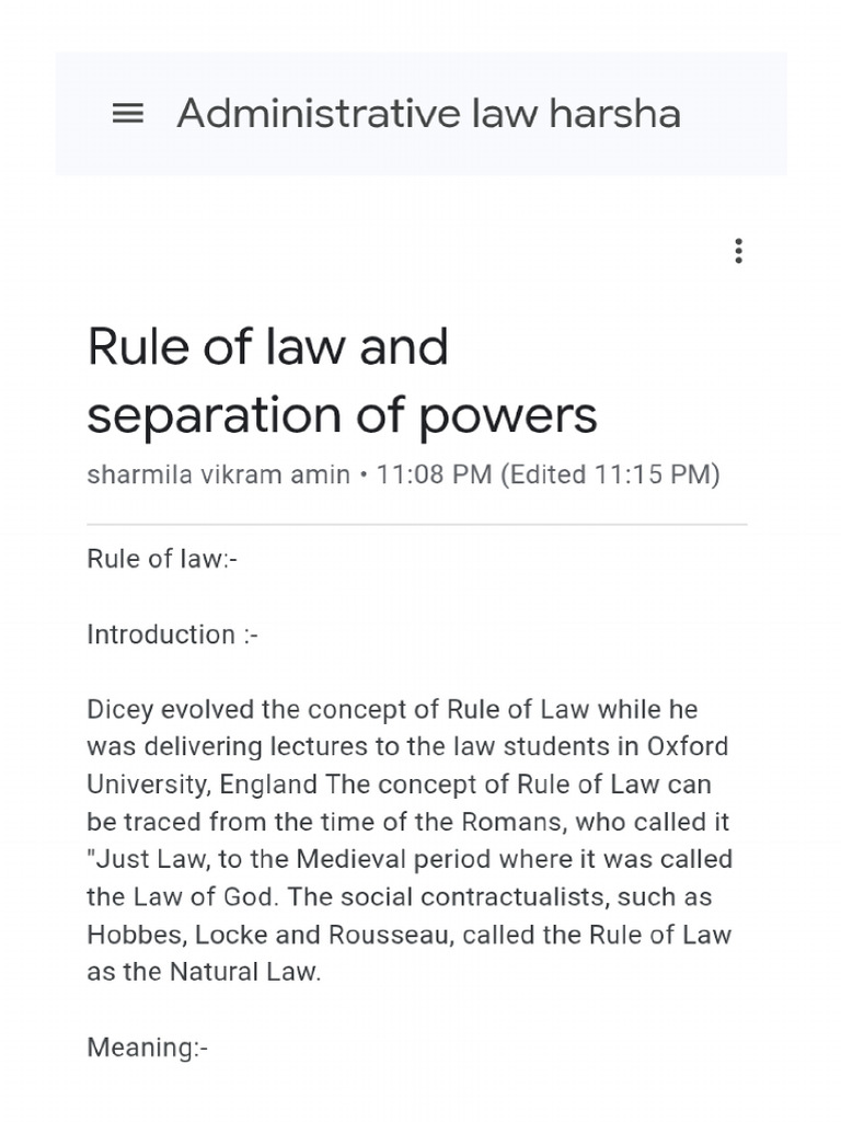 Rule of law and separation of powers | PDF