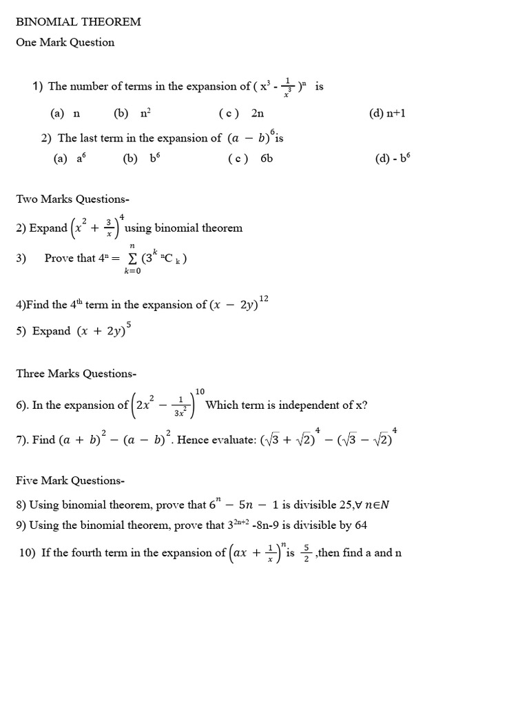 Assignment-Binomial Theorem | PDF