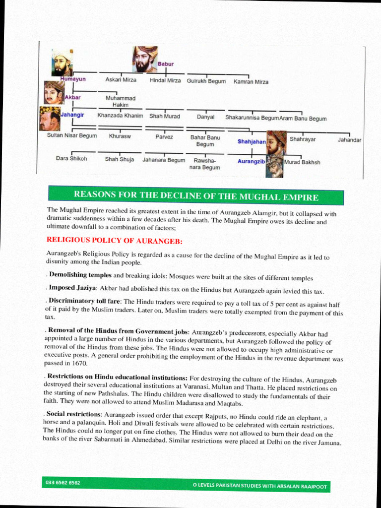 NOTES - Causes of Decline of Mughal Empire | PDF