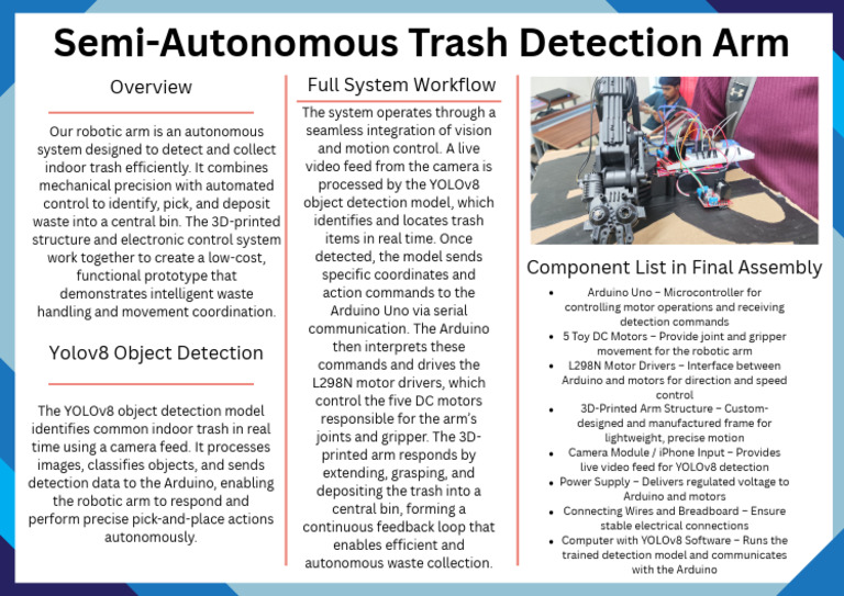 Semi-Autonomous Trash Detection Arm | PDF | Arduino | Robotics