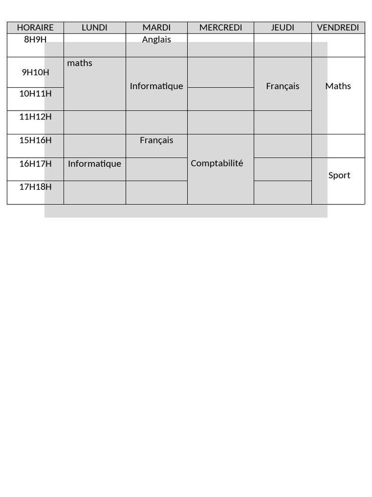 Emploi du temps hebdomadaire scolaire | PDF