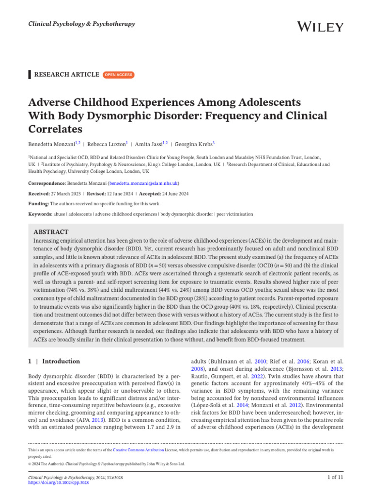 Adverse Childhood Experiences in Adolescent BDD | PDF | Obsessive ...