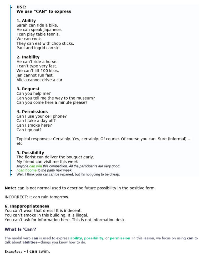 Functions of Can | PDF | Verb | Grammar