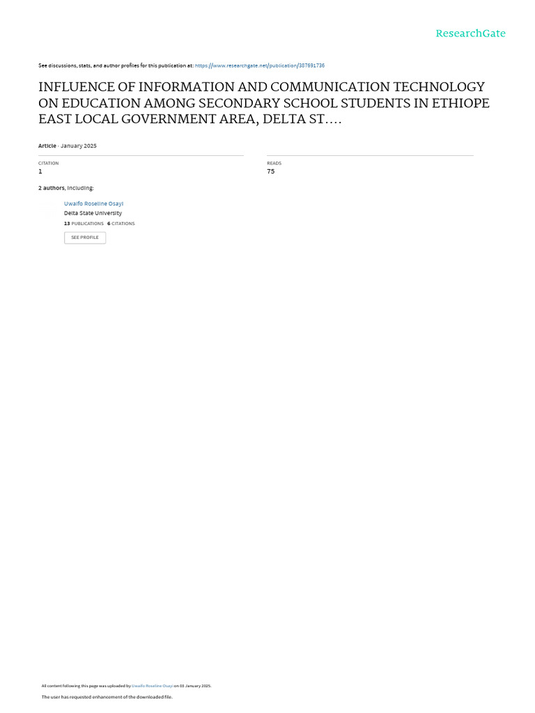 ICT's Impact on Secondary Education in Nigeria | PDF | Educational ...