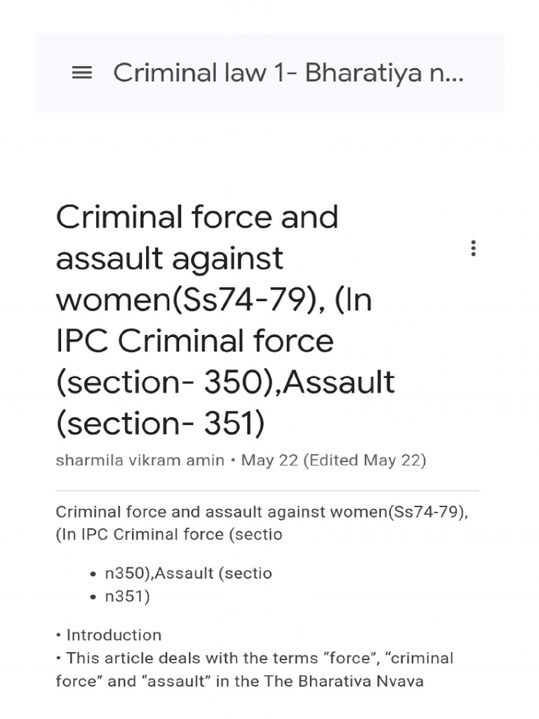 Criminal Force and Assault Against Women | PDF