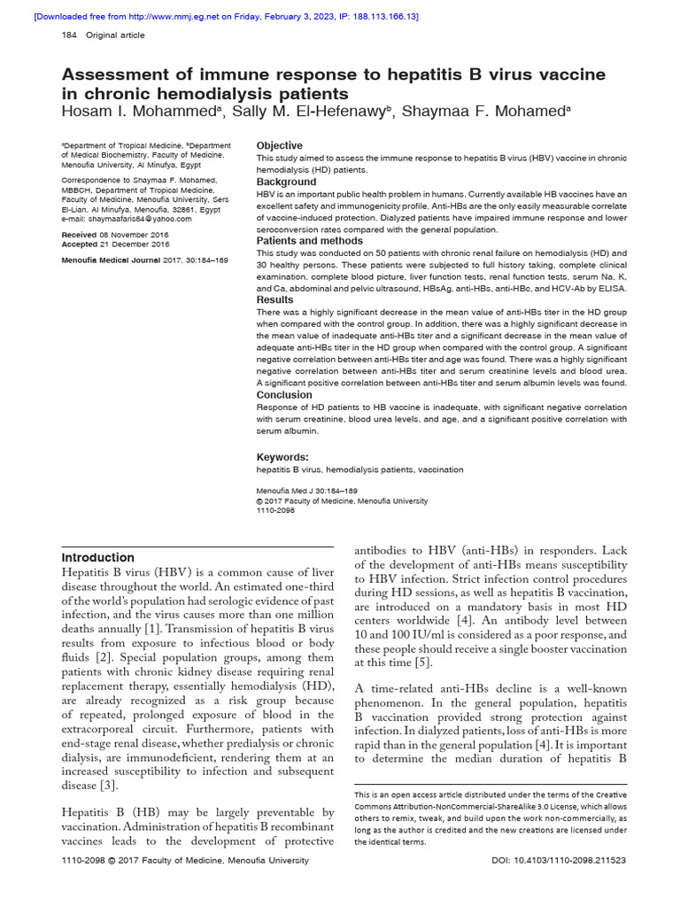 Assessment of Immune Response To Hepatitis B Virus | PDF | Hepatitis B ...