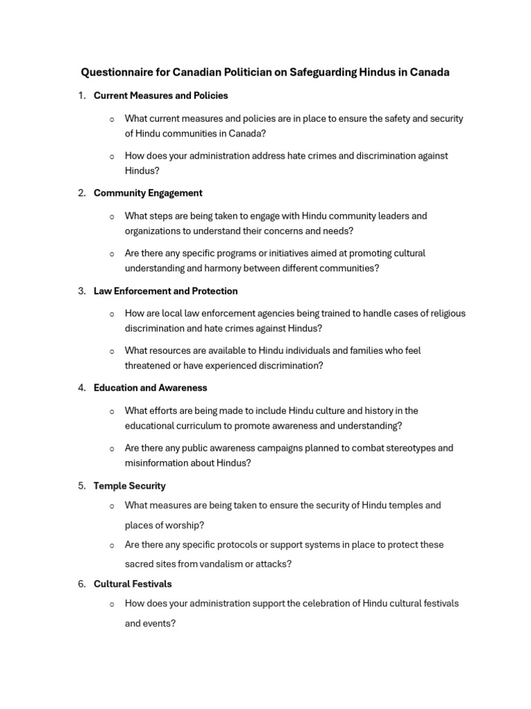 Questionnaire for Canadian Politician on Safeguarding Hindus in Canada ...