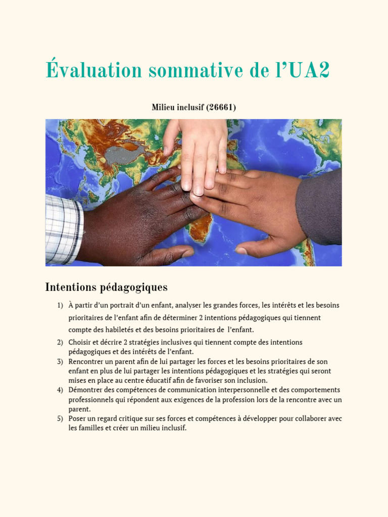 Évaluation UA2 : Stratégies Inclusives Enfant | PDF | Plagiat