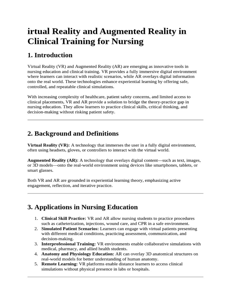 Irtual Reality and Augmented Reality in Clinical Training For Nursing ...