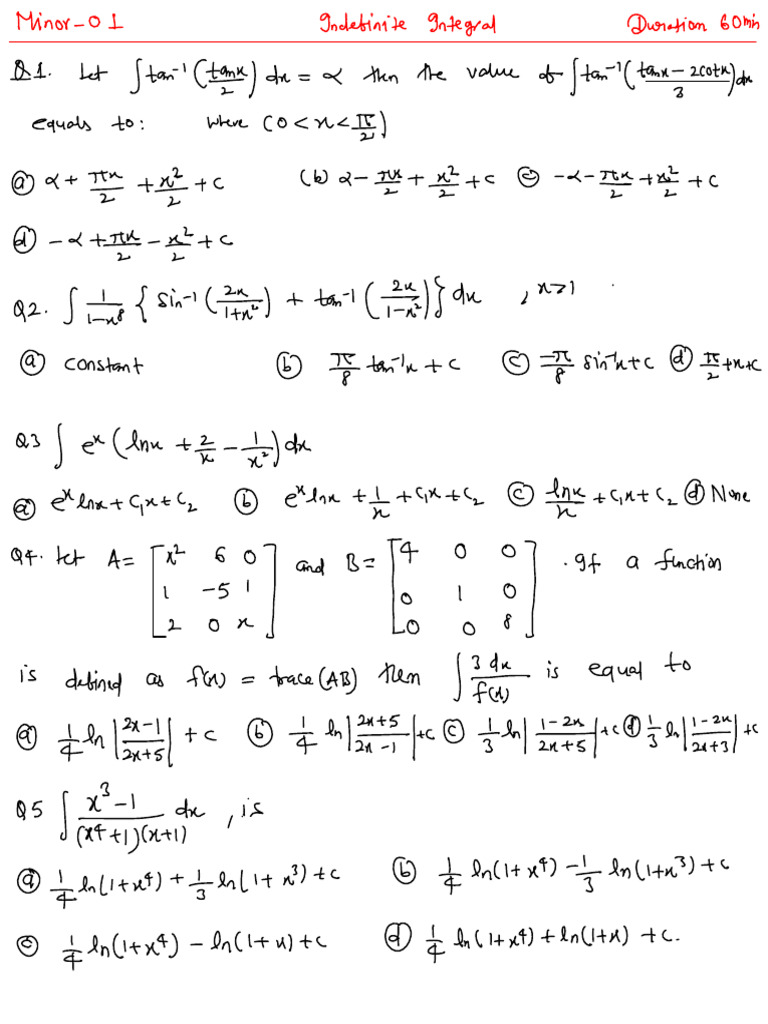 Minor 01 Test Indefinite Integral | PDF | Mathematical Analysis