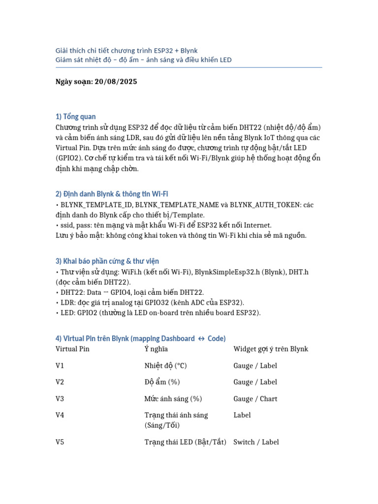 Giai Thich Code ESP32 Blynk IoT | PDF