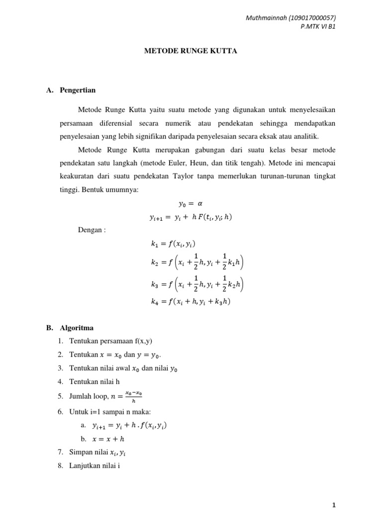 Metode Runge Kutta untuk Persamaan Diferensial | PDF