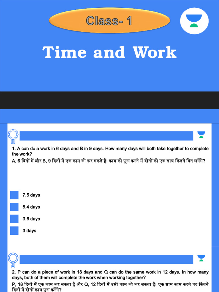 Class-1 Time and Work Solution 1671332590023 | PDF