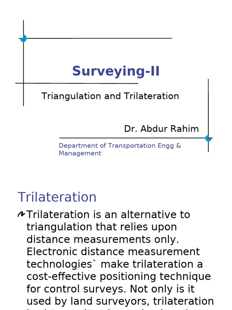 Trilateration Techniques in Surveying | PDF | Triangle | Surveying