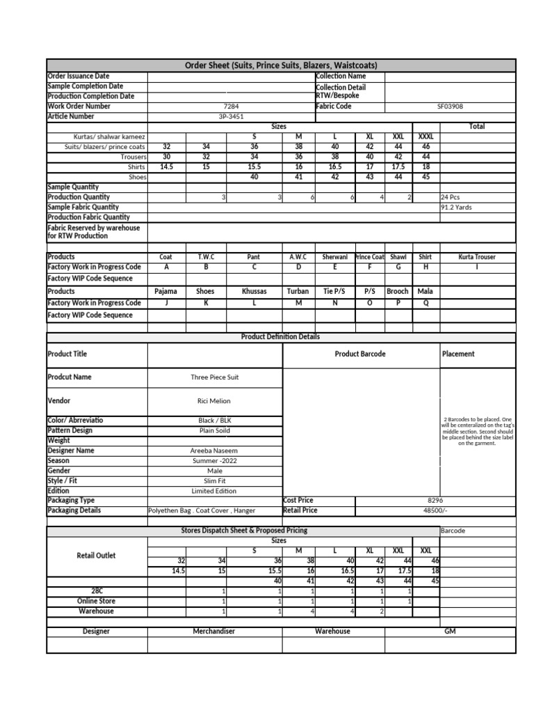 AW-3008 Black Order Sheet | PDF | Fashion | Clothing