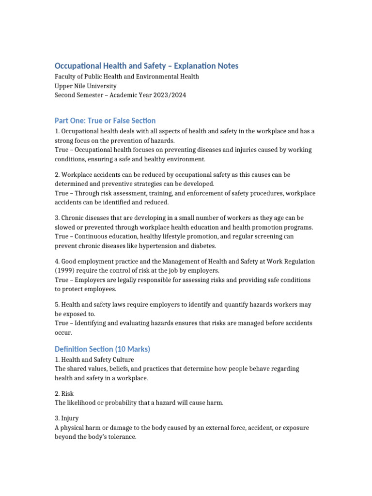 Occupational Health and Safety Overview | PDF | Occupational Safety And ...