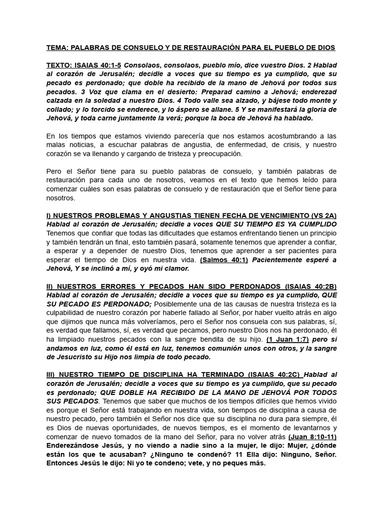 Palabras de Consuelo y de Restauracion Para El Pueblo de Dios | PDF ...
