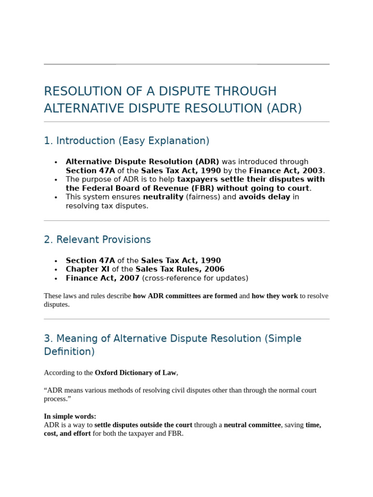 Resolution of Dispute Through ADR | PDF | Alternative Dispute ...