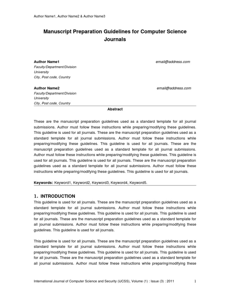 Manuscript Preparation Guidelines For Computer Science Journals PDF