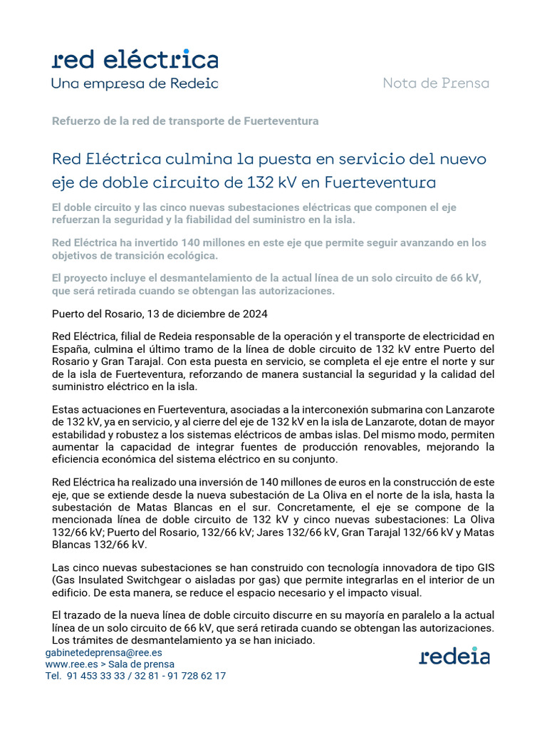 Refuerzo eléctrico en Fuerteventura: 140M€ | PDF | Red eléctrica ...