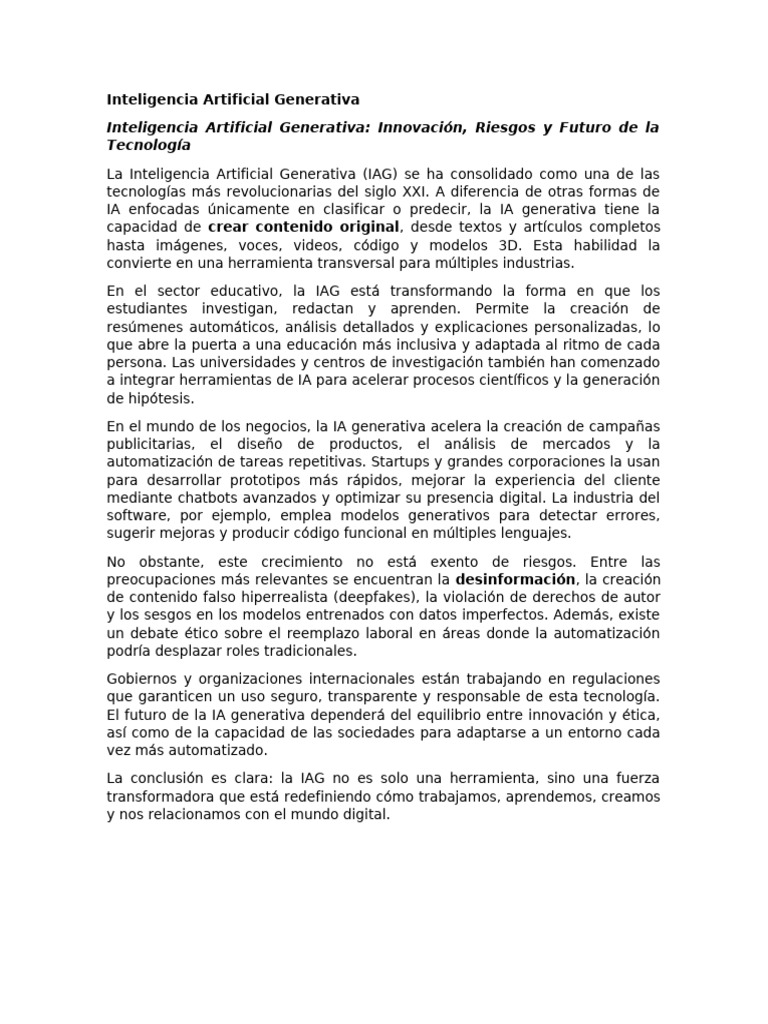 Inteligencia Artificial Generativa | PDF