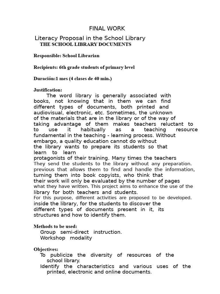 School Library Literacy Proposal | PDF | Hyperlink | Written Communication