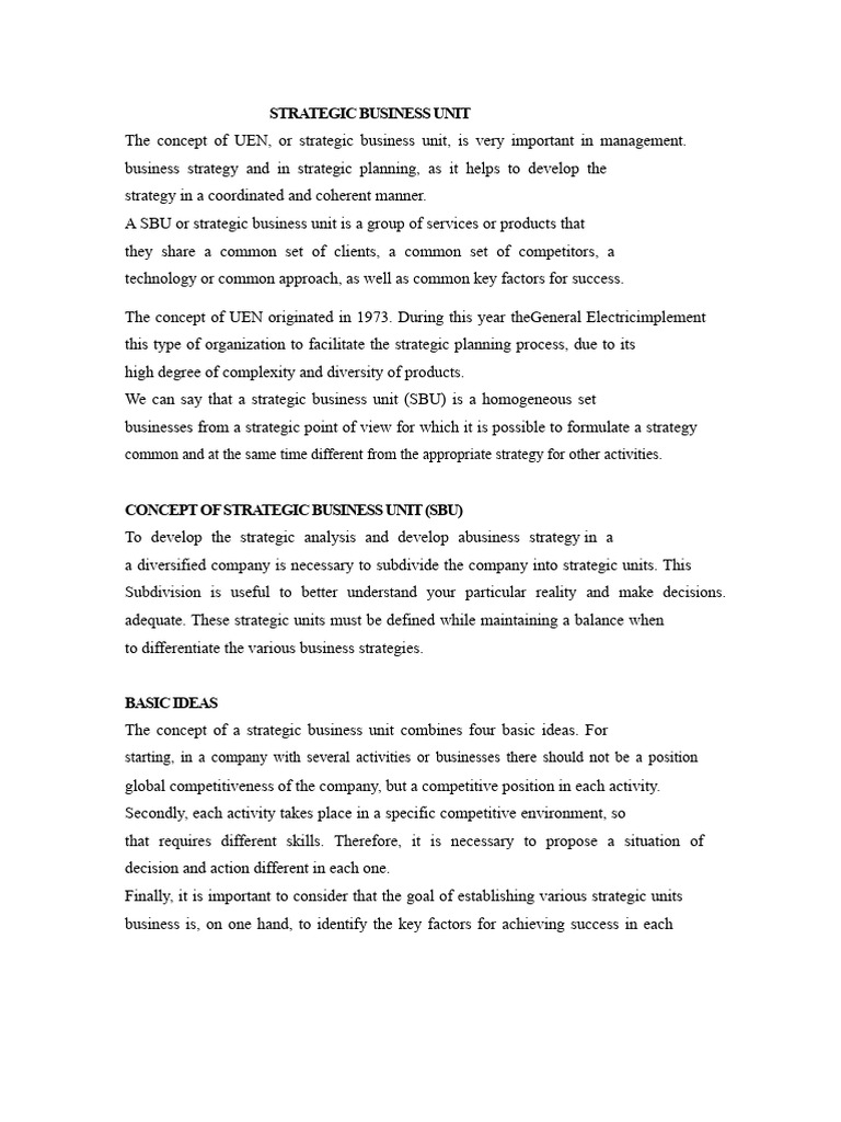 Strategic Business Unit | PDF | Strategic Management | Innovation