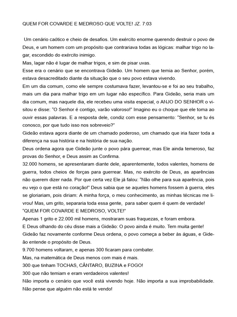 Quem For Covarde e Medroso - Declamação Festividade Da Campanha 2024 ...