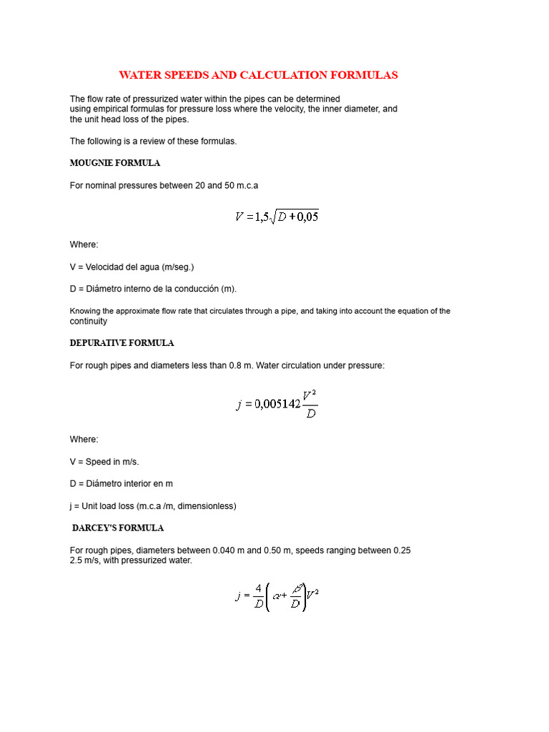 Water Flow Rate Calculation Formulas | PDF | Pipe (Fluid Conveyance ...