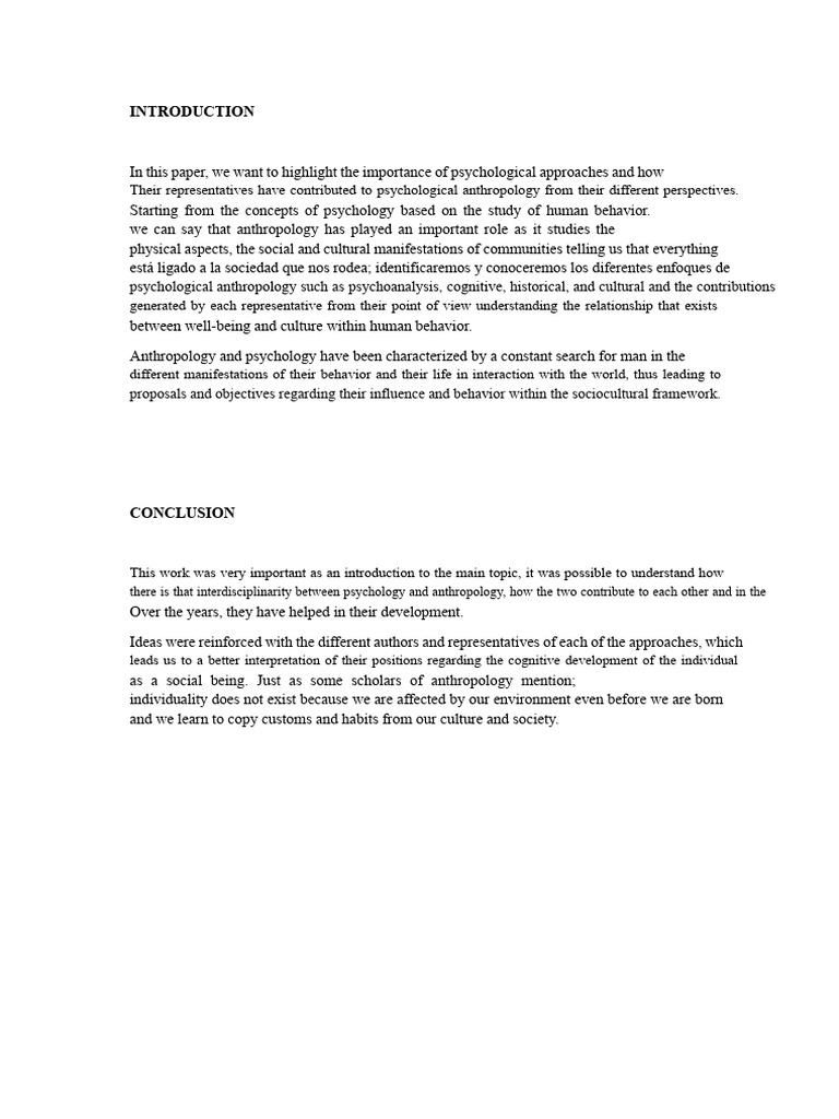 INTRODUCTION and Conclusions Anthropology | PDF