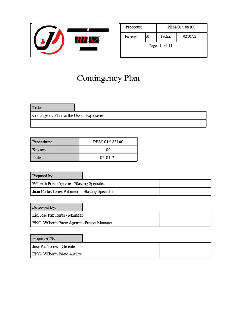 Explosives Contingency Plan Guide | PDF | Fires | Emergency