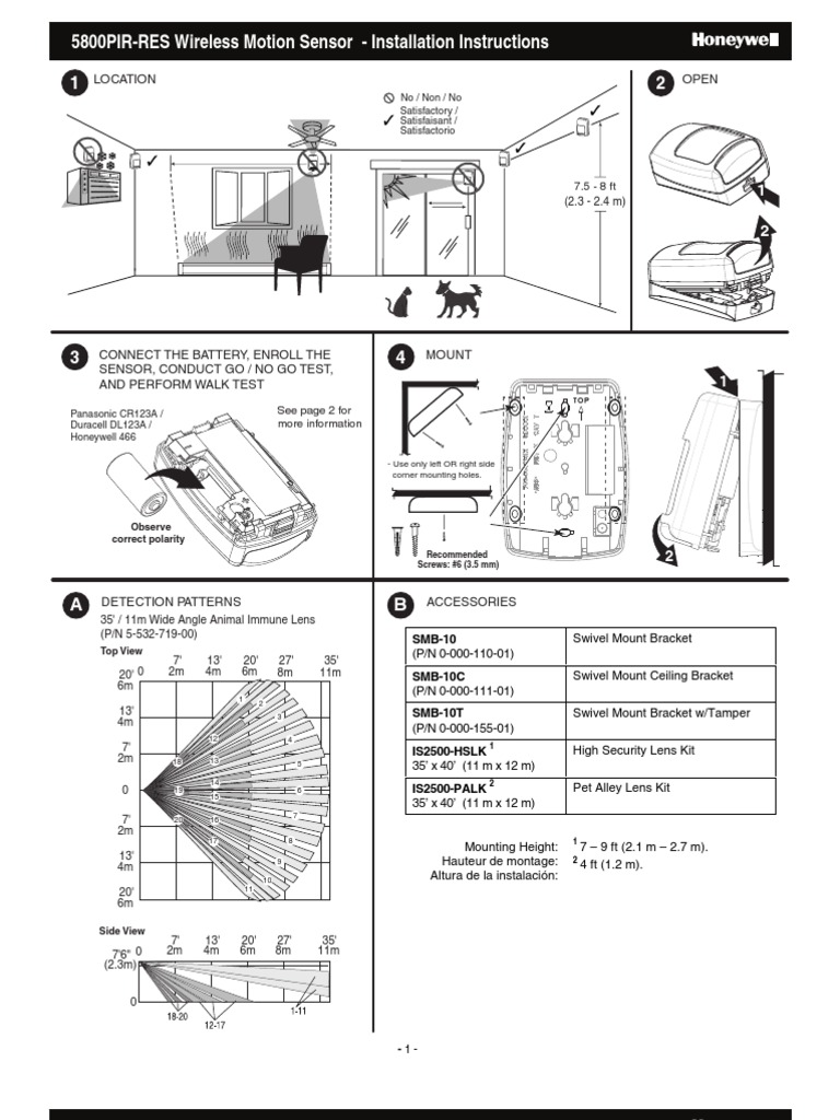 5800PIR-RES Motion Sensor Setup Guide | PDF | Security Alarm ...